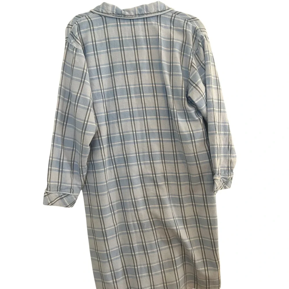 Disney Store Nightgown Womens M Blue Plaid Eeyore Cotton Flannel Sleepwear Y2K